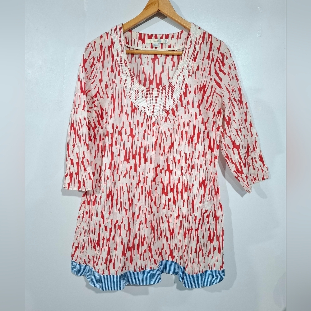 Boden Pullover Tunic Top 3/4 Sleeves Round Neck 100% Cotton Women's Size 12